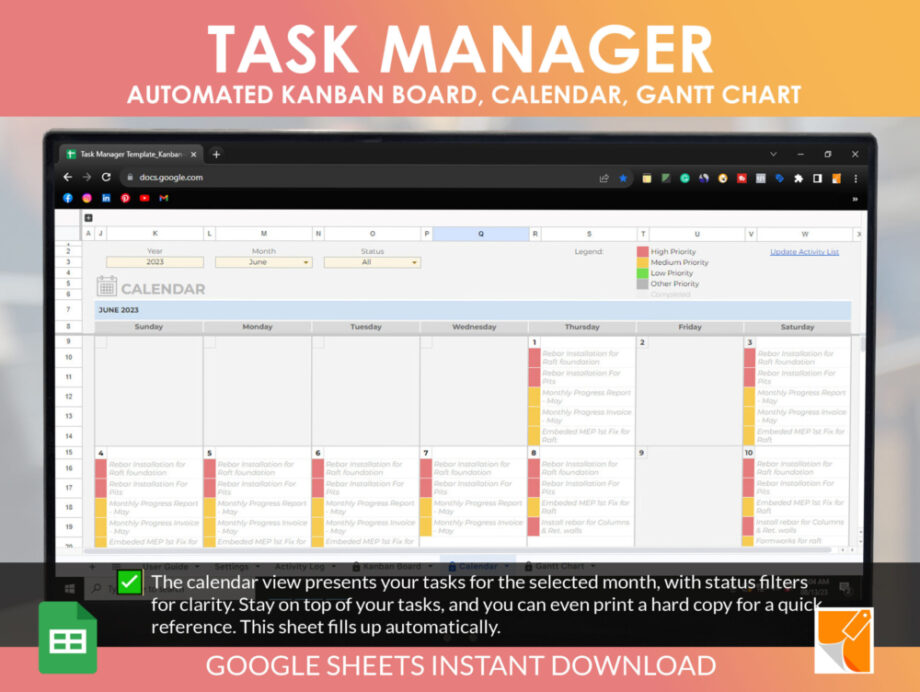 task manager template calendar
